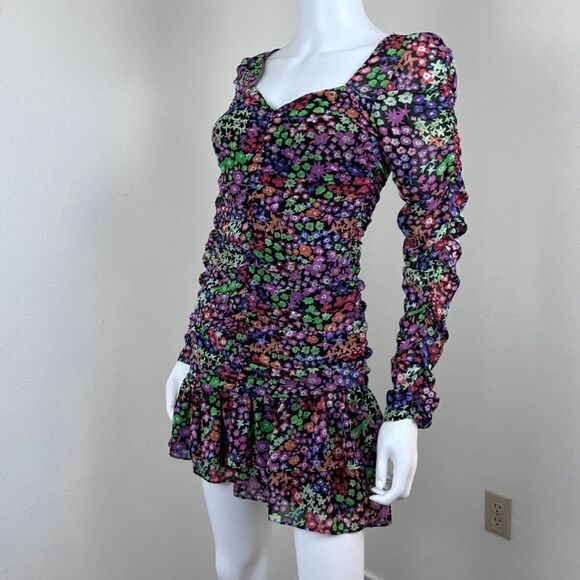 Zara Size XS Ruched Tiered Semi Sheer Resort Floral Print Draped Mini NEW Dress - Picture 12 of 15